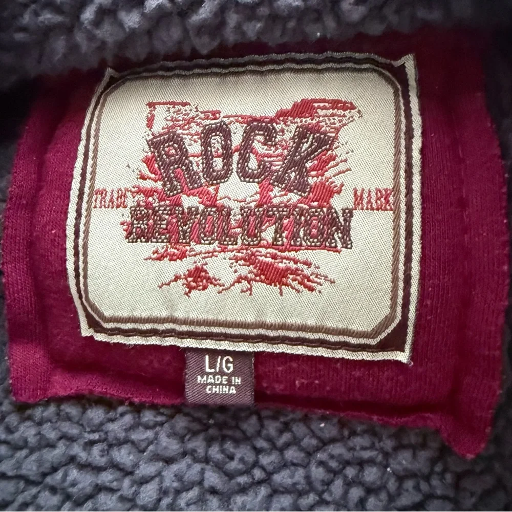Rock Revolution Academic New York Burgundy Fleece-Lined Jacket HOODIE Sz L